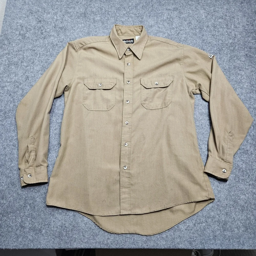 Bulwark‎ FR Shirt Mens Beige 46-Long Flame Resistant Long Sleeve Button Up